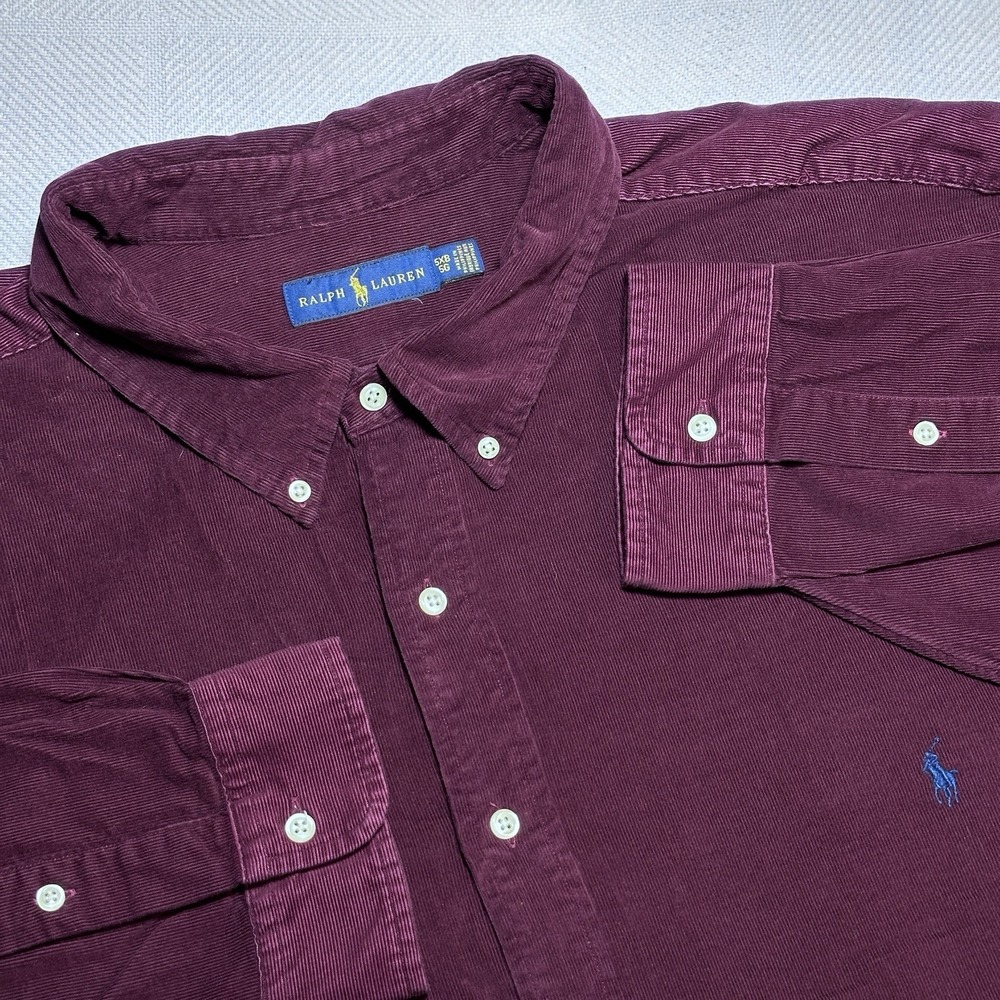 Ralph Lauren Button Down Shirt Mens‎ 5XB Corduroy Burgundy Navy Pony Big & Tall